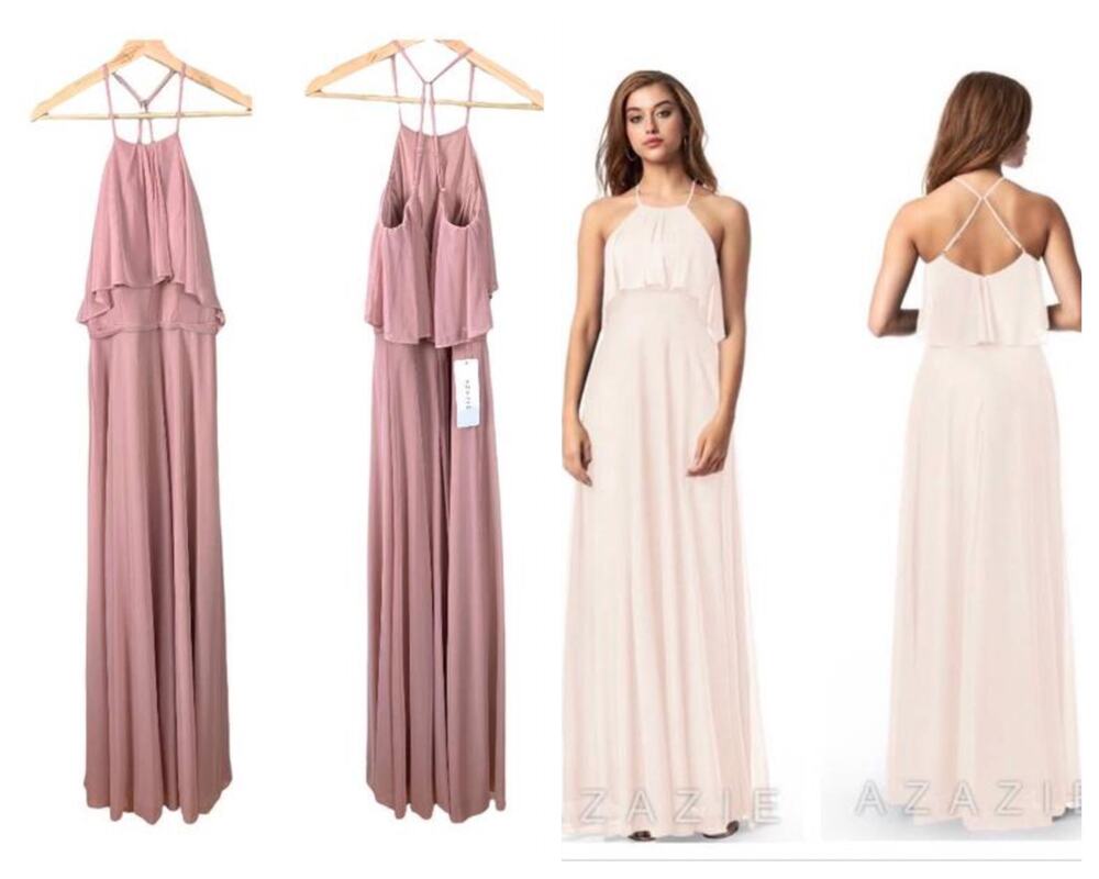 NWT Azazie Emmalyn Dusty Rose Pink Bridesmaid Dress Maxi Gown Halter A2 2 XS